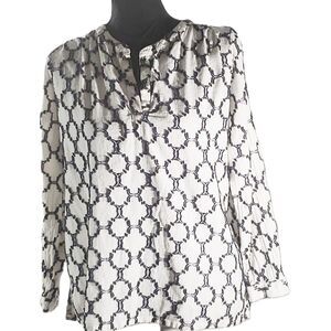 Loft The Softened Shirt White Blue Long Sleeve Cotton Peasant Blouse Size MP